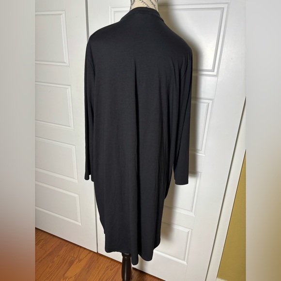 Eileen Fisher Black Mandarin Collar Viscose Knit Sweater Dress Cardigan Duster L - Picture 3 of 6
